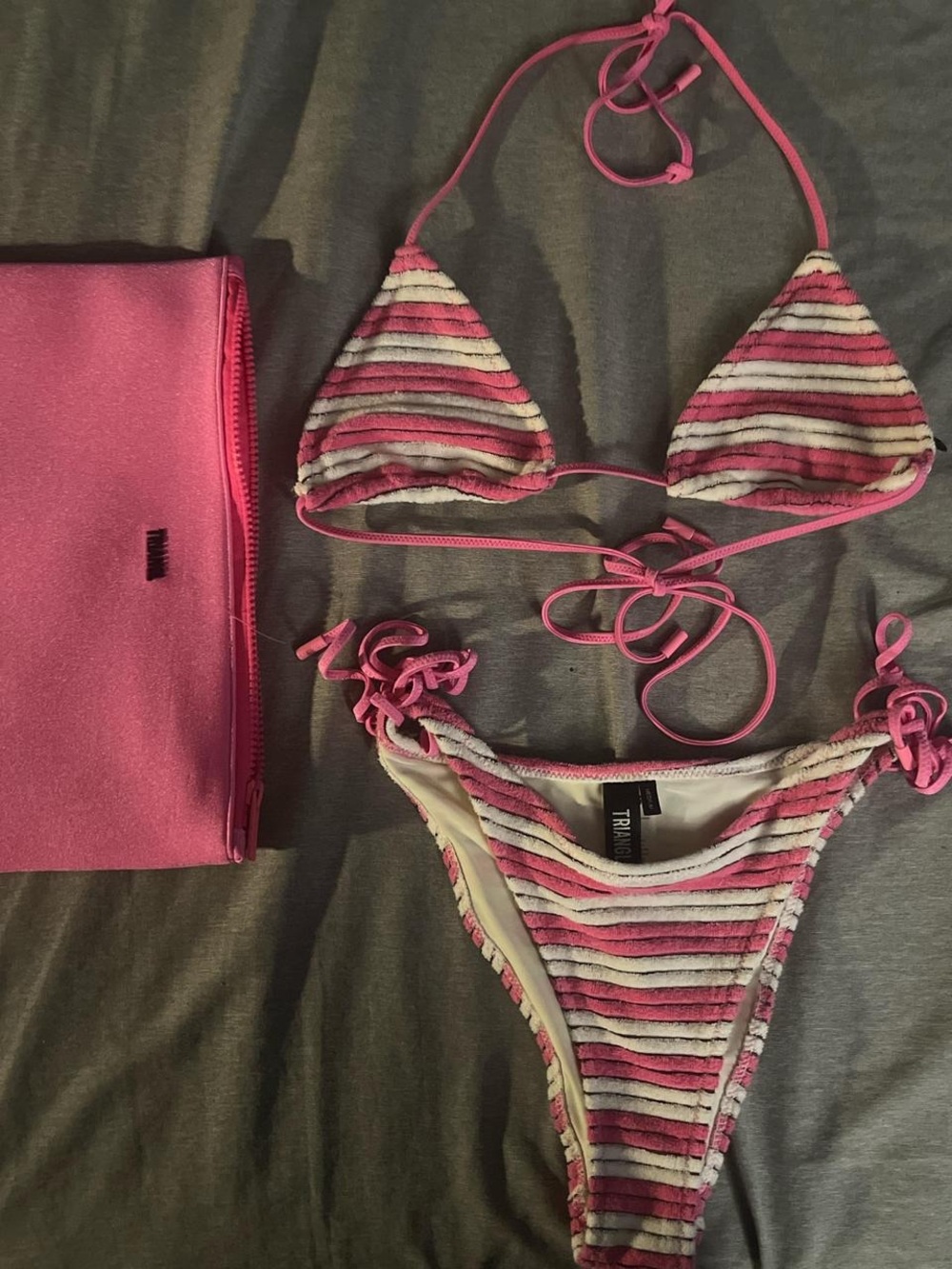 triangl swimwear Pink and White Striped Tie Bikini TOP ONLY bottoms stained